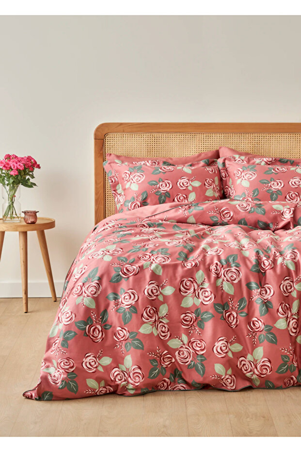 100% Cotton Satin Rose Double Duvet Cover Set Plum (200X220 cm)