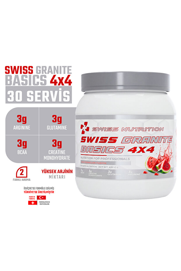 Swiss Granite Basics 4X4 Creatine - Bcaa - Glutamine - Arginine Watermelon Mix Amino Acid