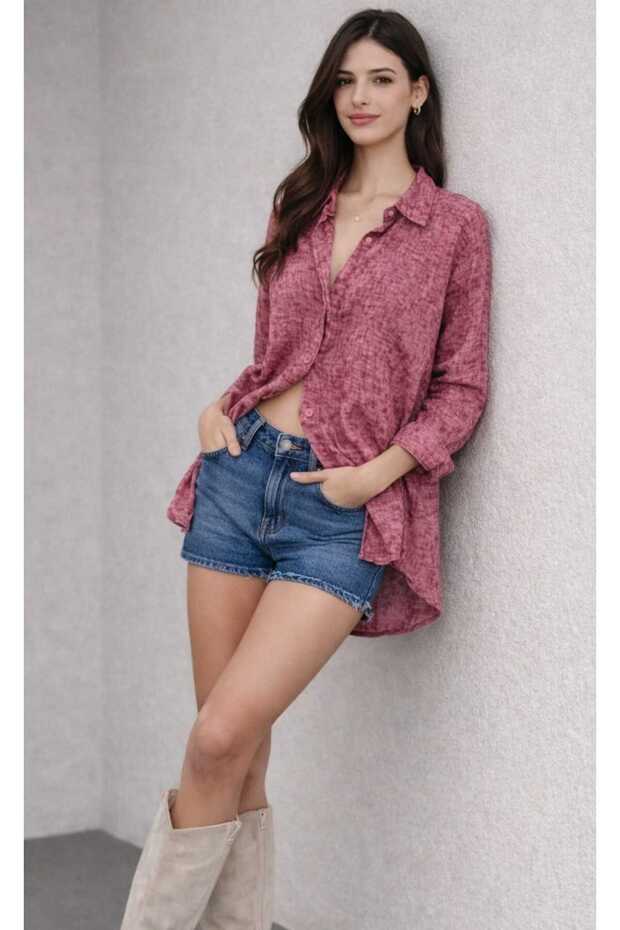 Standard Size Wash Detailed Long Sleeve Shirt