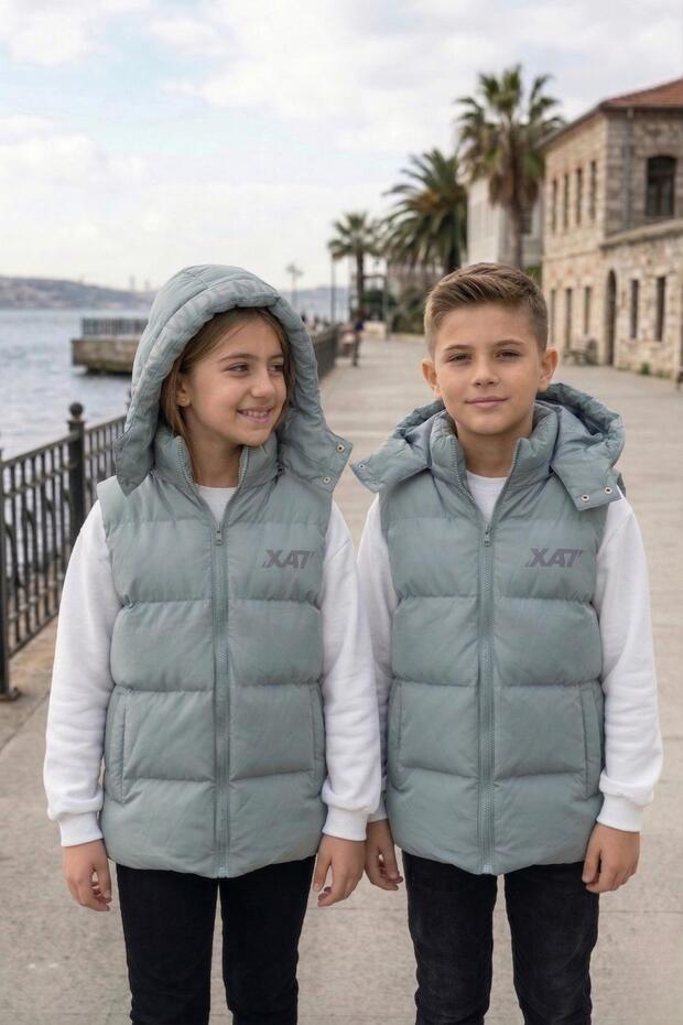 Unisex Snap Fastener Hooded Printed Inflatable Vest