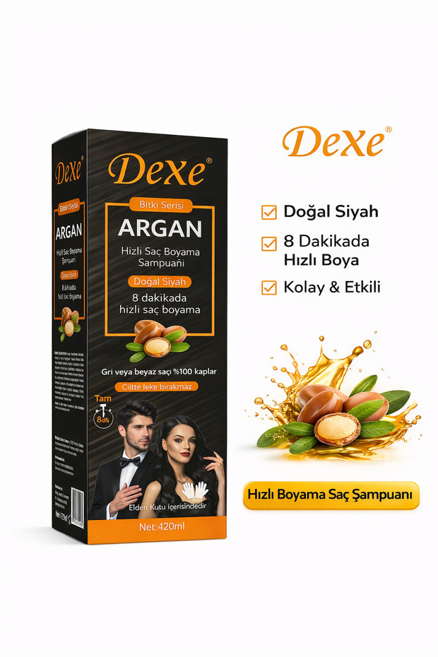 Dexe Black Hair Shampoo – 8 Dakikada Etkili Saç Siyahlaştırıcı Şampuan 420 ml