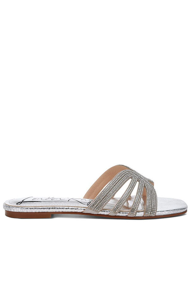 Women Silver Rhinestone Cut Out Flats