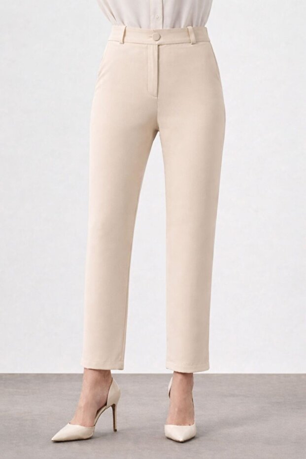 Beige Trousers with Belt Ready
