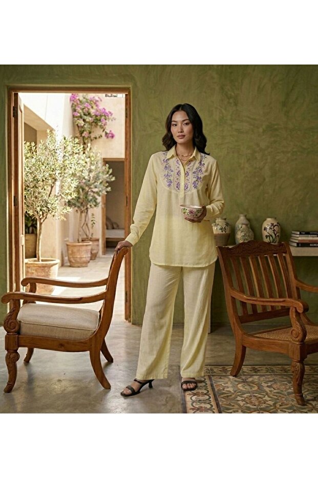 Ladies Embroidered Co-ord Set- Rayon Pant and Top, LPS0056