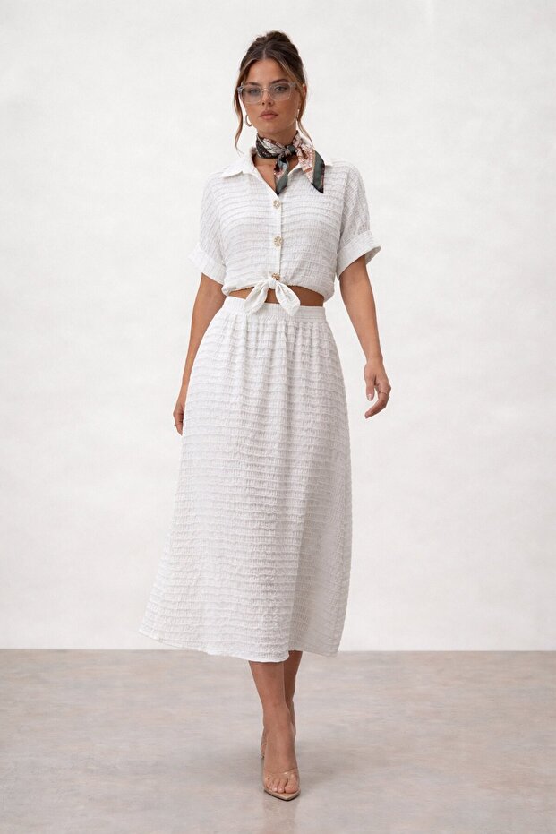 Textured Crop and Midi Skirt Set