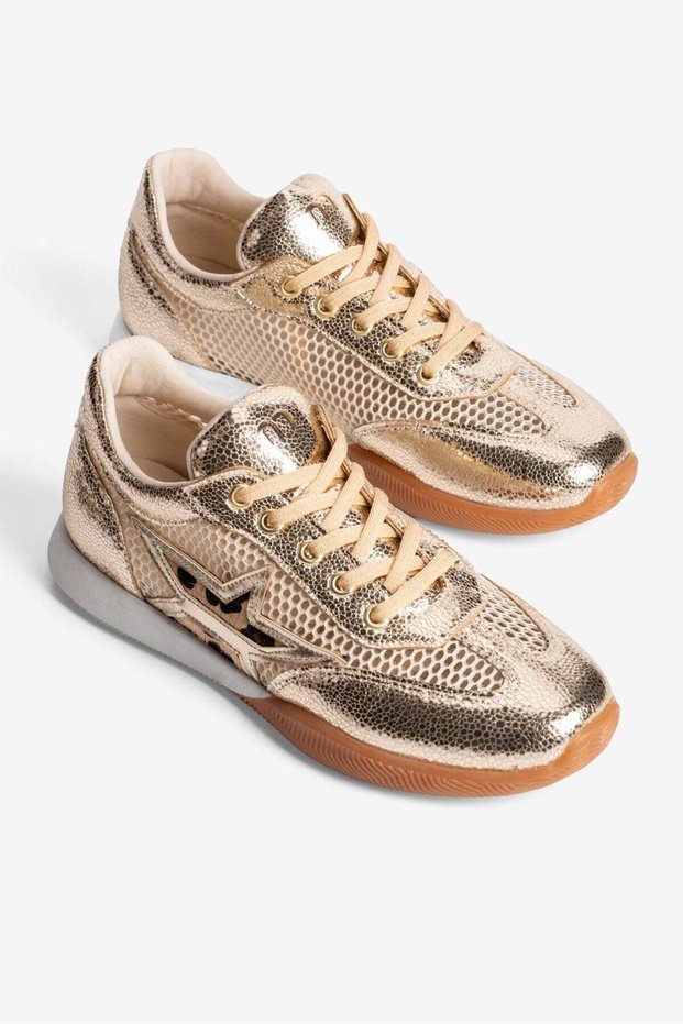Women's Sneaker Mesh Patent Leather Detailed Leopard Star Sports Shoes İlya Gold