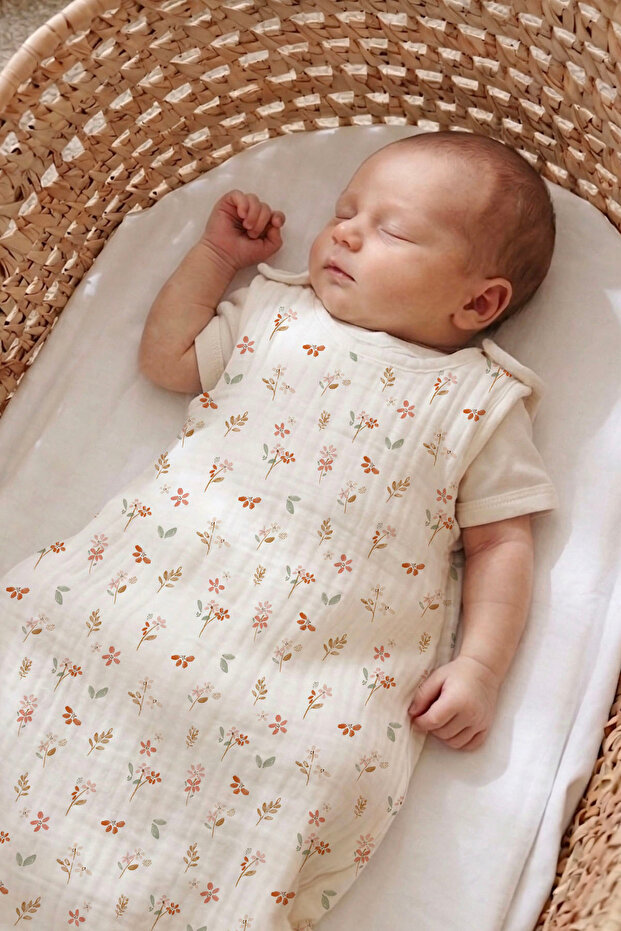 4 Layer Muslin 1.2 Tog Baby Sleeping Bag (0-18 Months) - Pureline Series - Soft Bloom