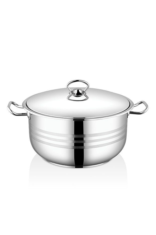 Bestinox 32X20 cm Flanged Handle Steel Deep Pot with Steel Lid-14 Liters