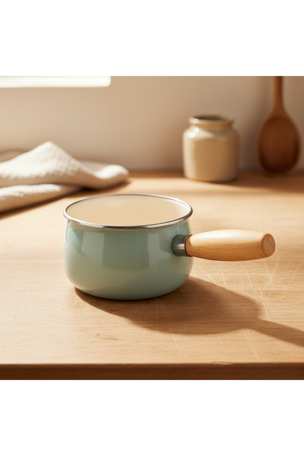 Nostalji Wooden Handle Pan Green 14 cm