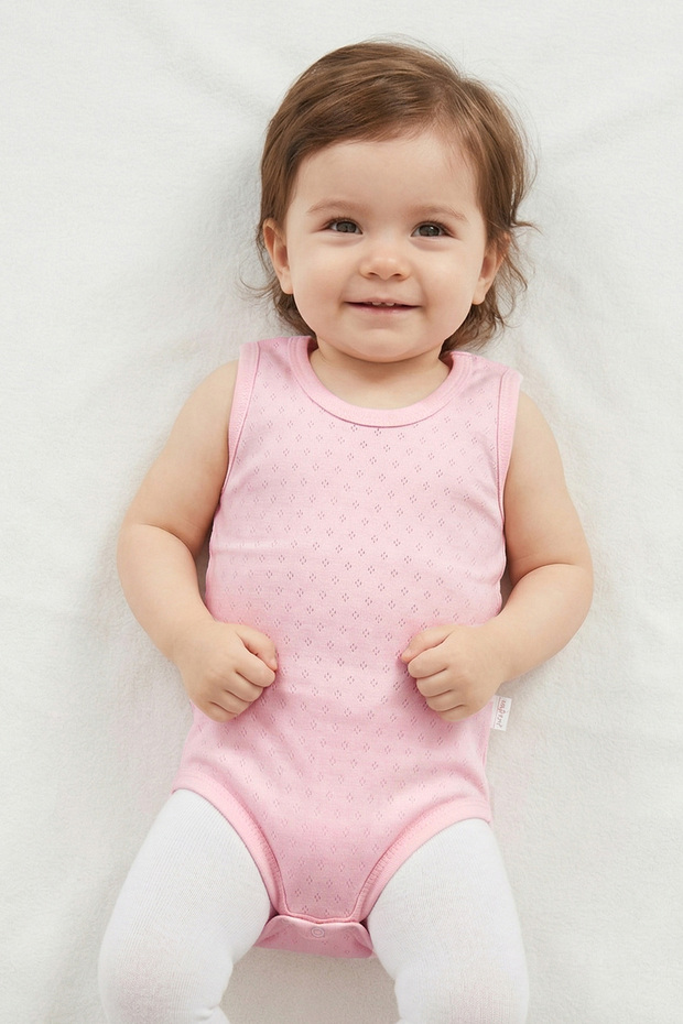 Pink Jacquard Bodysuit - Strap Snap Design