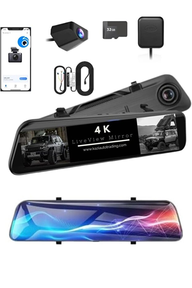 Kazi Store 4K Mirror Dash Cam For FJ Cr'uiser, 12-inch Display, Dual Camera Front 4K/Rear 2.5K, GPS,