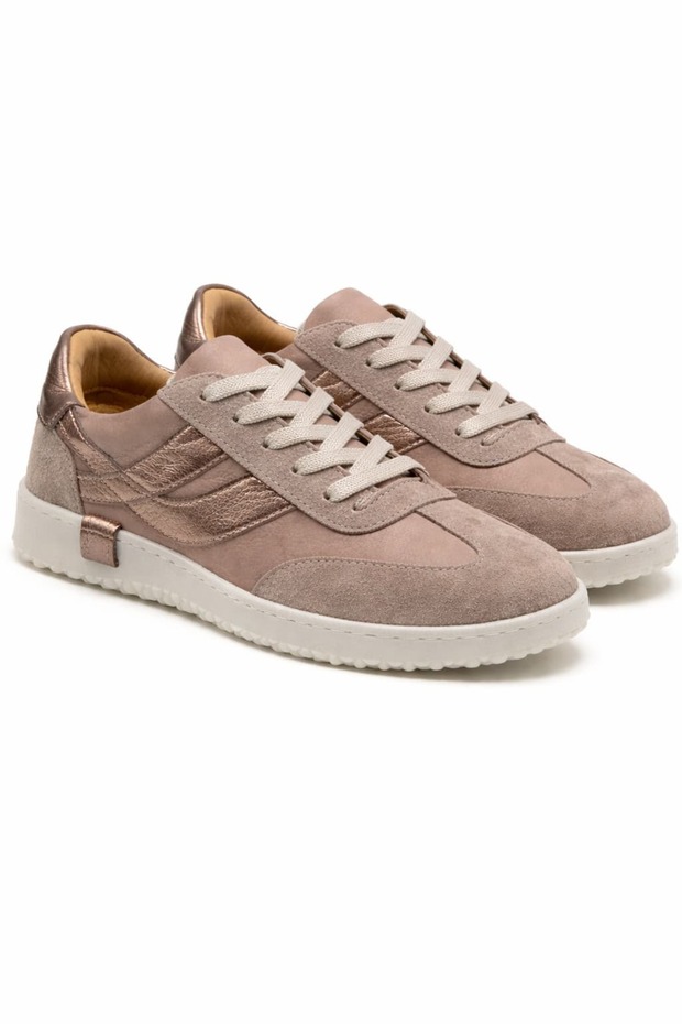 Women's Genuine Leather Mink Sneaker Daily Comfortable Stylish Metallic Detailed Sports Shoes