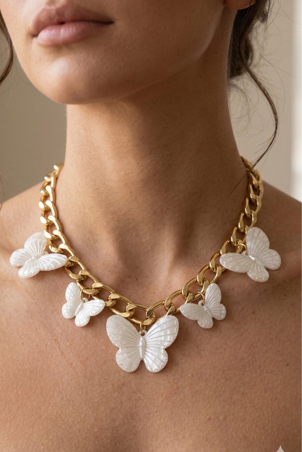 Mother of Pearl Butterflies Chain Necklace