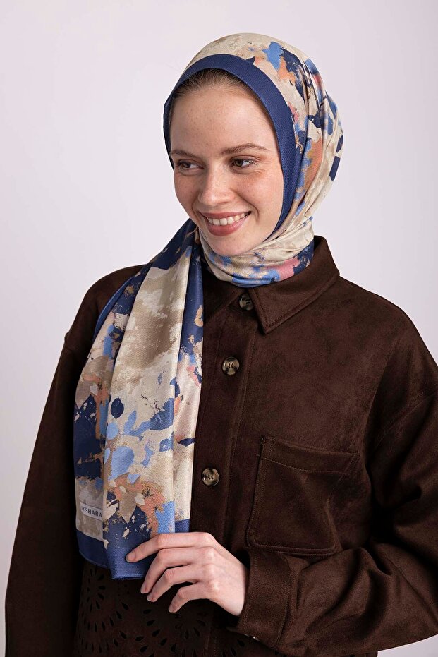 Single-Sided Shawl with Bud Leaf Pattern - Blue - 2