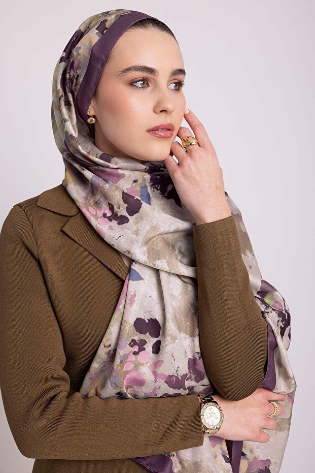 شال منقوش بورق التوموركوك من جانب واحد - ليلك