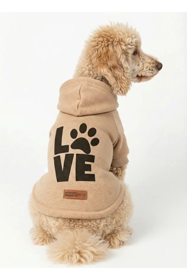 Hooded Sweatshirt Dog and Cat Outfit - Beige Love