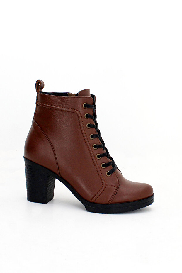 Genuine Leather Brown Women's Heeled Leather Boots Trc-3773