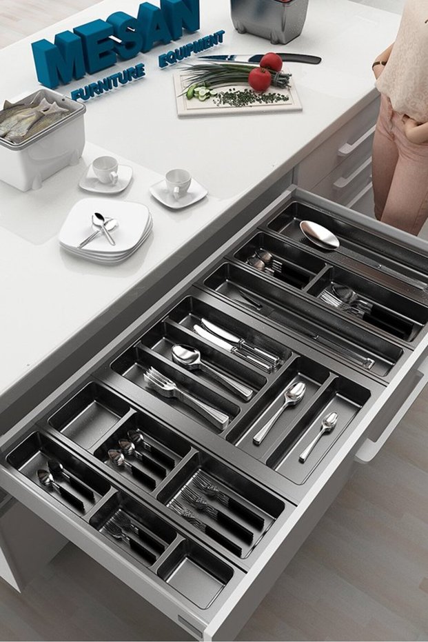 Kitchen Drawer Organizer, Cutlery Holder 94cm X 48cm, Sides and Height Can Be Cut 4cm, Anthracite