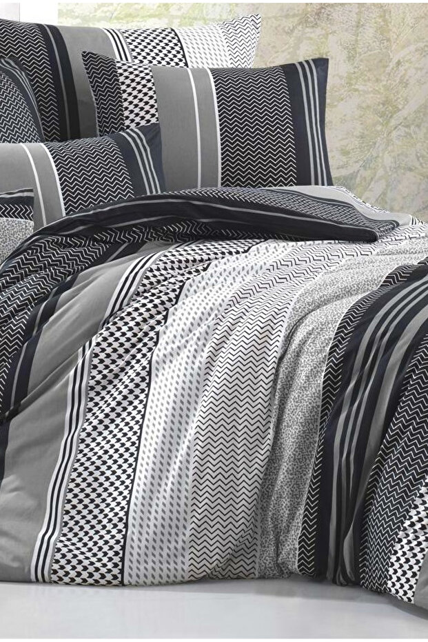 Ranforce 100% Cotton Single Duvet Cover Set Zigo Gray |   With Sheets