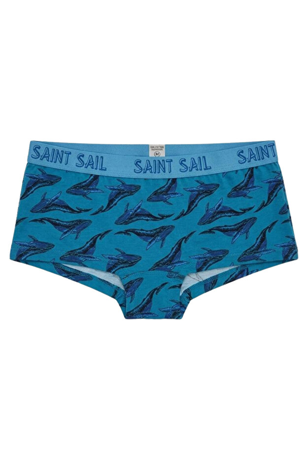 Women's Whale Patterned Cotton Stretchy Boyshort Boxer Panties