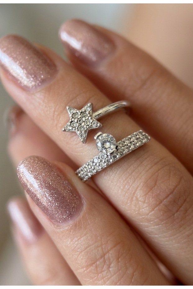 Nova Star Dust Model Adjustable Gold Silver Women's Ring – Stylish and Modern Design with Shiny Stones, Steel Look