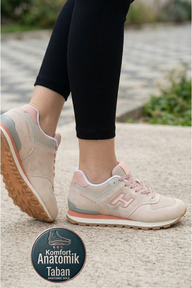 Beige - Hammerjack 19253 Chile Women's Genuine Suede Leather Sneaker Sports Shoes