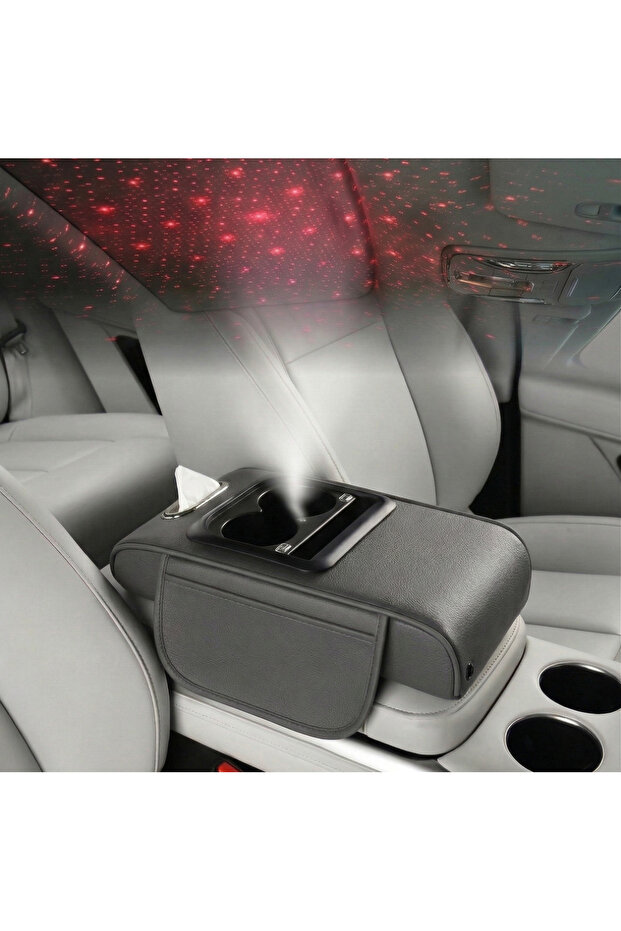 Auto Family Car Armrest with Cup Holder, USB Charging & Laser Star Light – Multi-Function Organizer