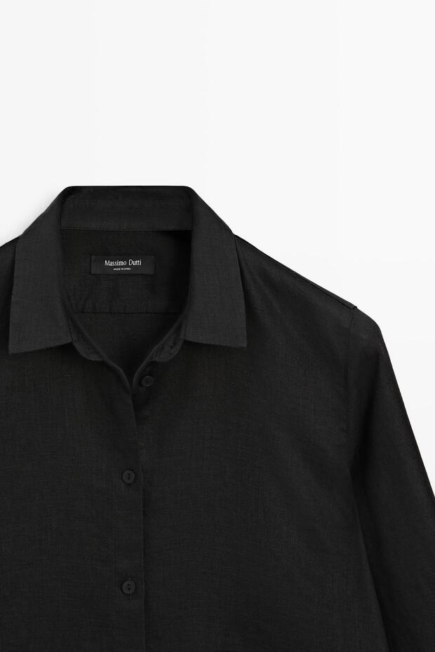 Dökümlü %100 keten gömlek - 5