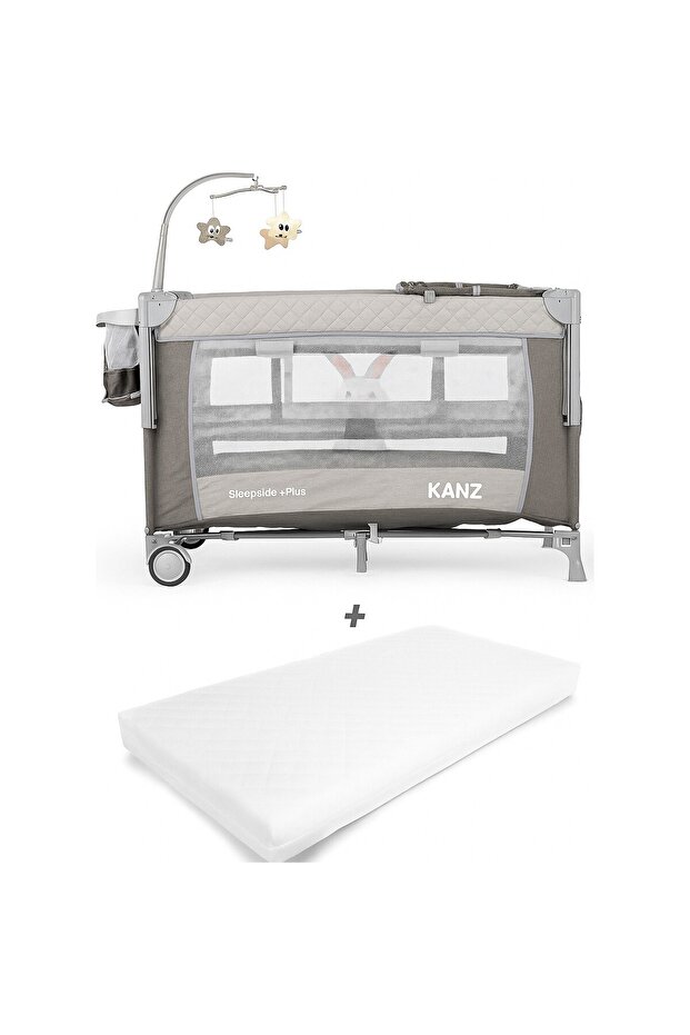 Kanz Sleepside +Plus Anne Yanı Park Yatak Gri - Yatak Hediyeli