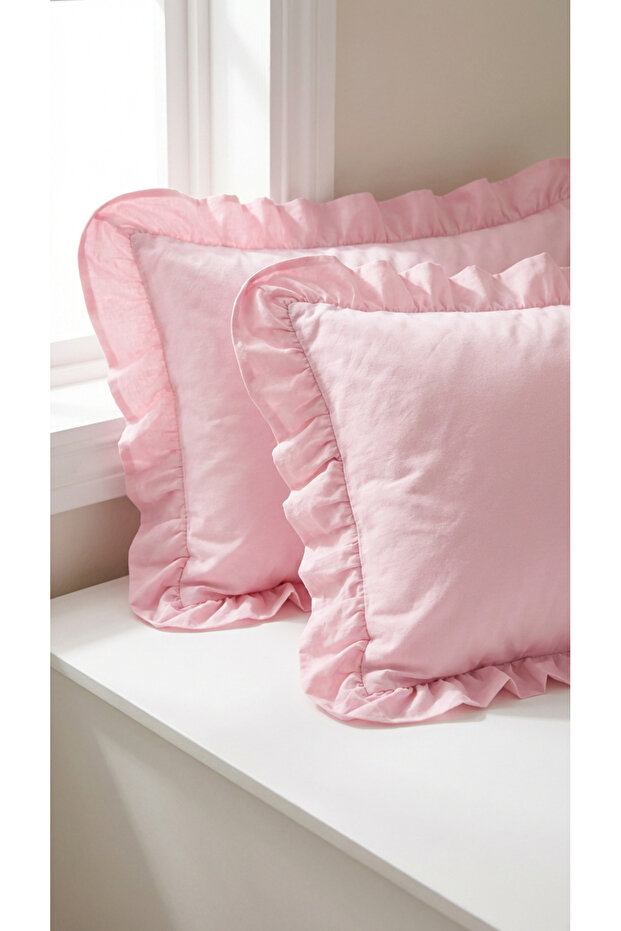 2 Pieces of Ruffled Cotton Fabric Pillowcases 50 X 70