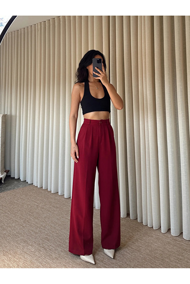 Bel Lastik Palazzo Trousers - Burgundy