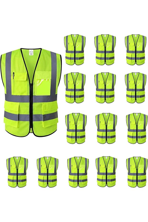 AUTO FAMILY High Visibility Safety Vests with Reflective Strips XXL– (Pack of 15)