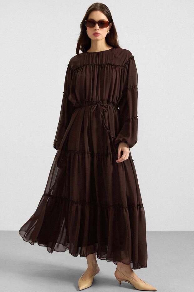 Chiffonkleid mit Raffdetails KAFFEE 9416-E