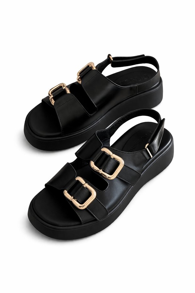 Sierra Black Genuine Leather Sandals