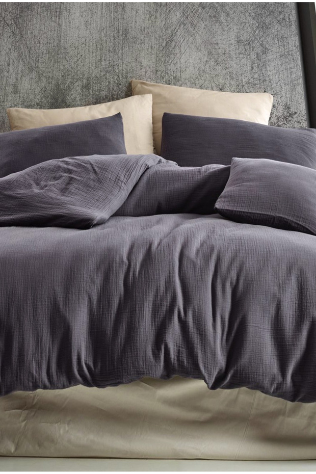 Muslin Single Duvet Cover Set 100% Cotton | Anthracite