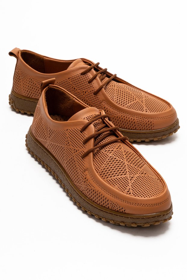 Women's Tan Lace-Up Casual Shoes Comfortable Lightweight Non-Slip Sole