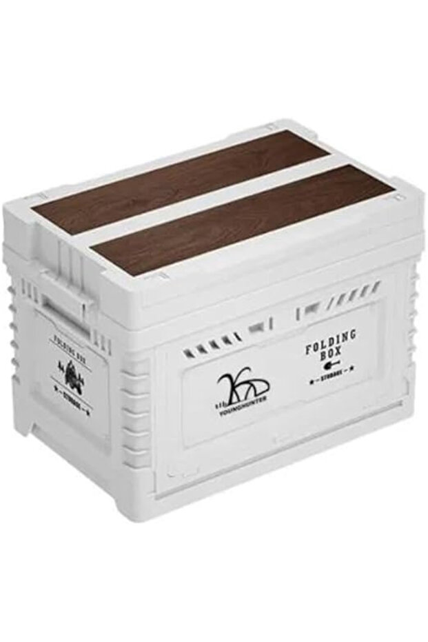 AUTO FAMILY Outdoor Collapsible Camping Folding Storage Box 70L, Foldable Plastic Storage Box, White
