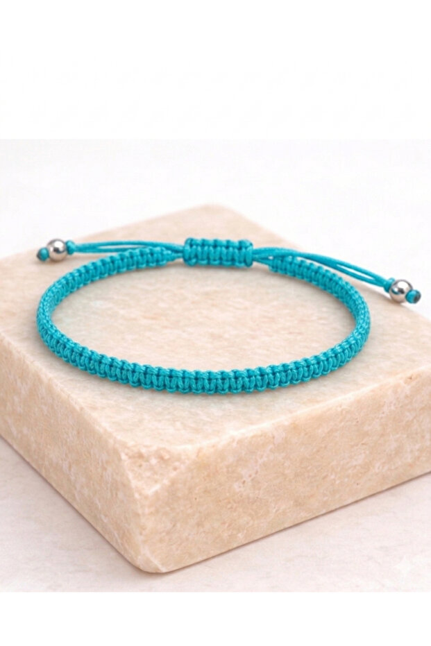 Unisex Knitted Turquoise Macrame Thread Surfer Bracelet, Colorful Thread Bracelet, Gift Bracelet