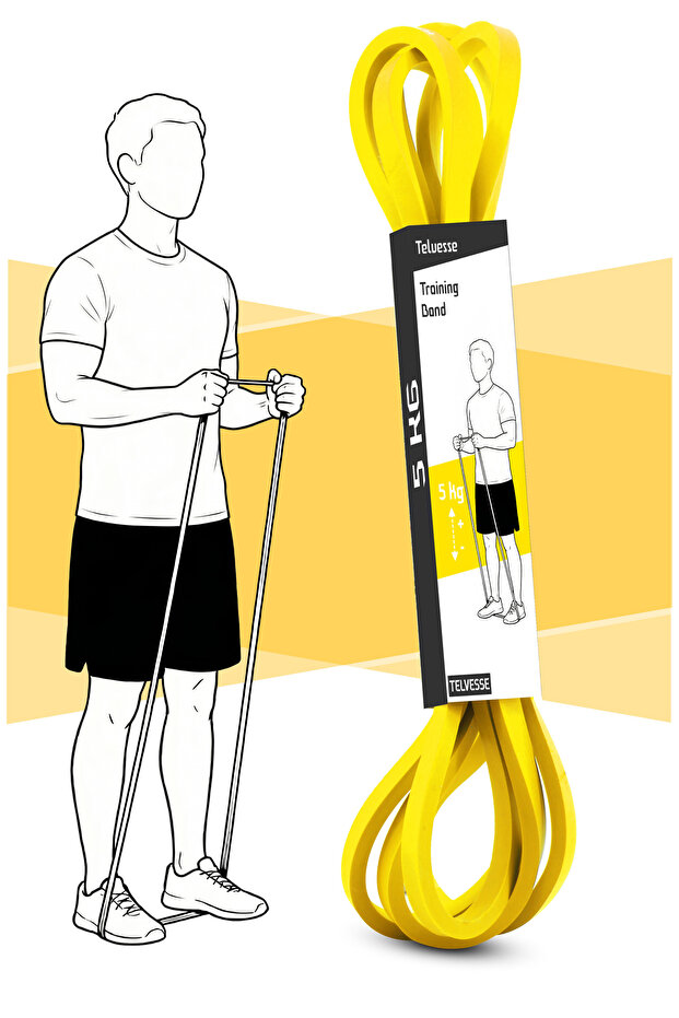 Telvesse 5 KG Direnç Bandı Kas Geliştirme Lastiği Fitness Pilates Cross Training Bant Sarı - Hafif Sert