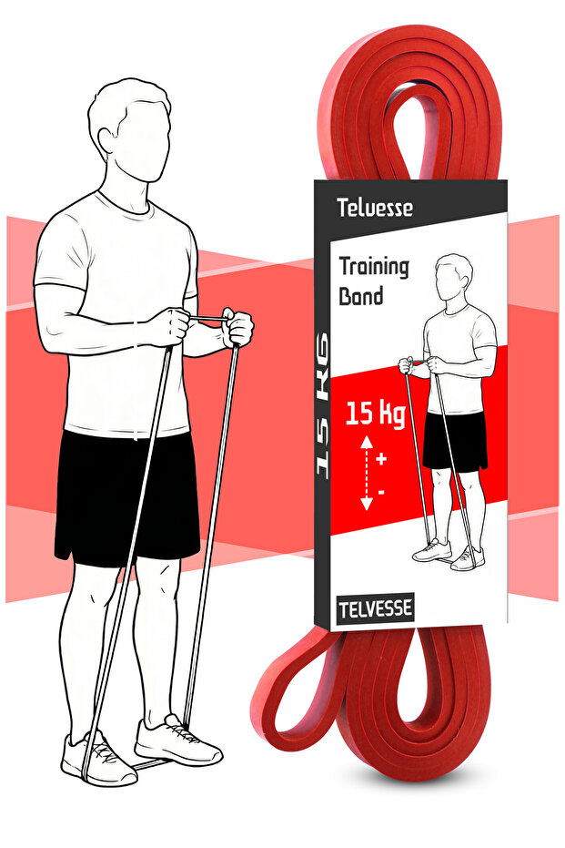 Telvesse 15 KG Direnç Bandı Kas Geliştirme Lastiği Fitness Pilates Cross Training Bant Kırmızı - Orta Sert