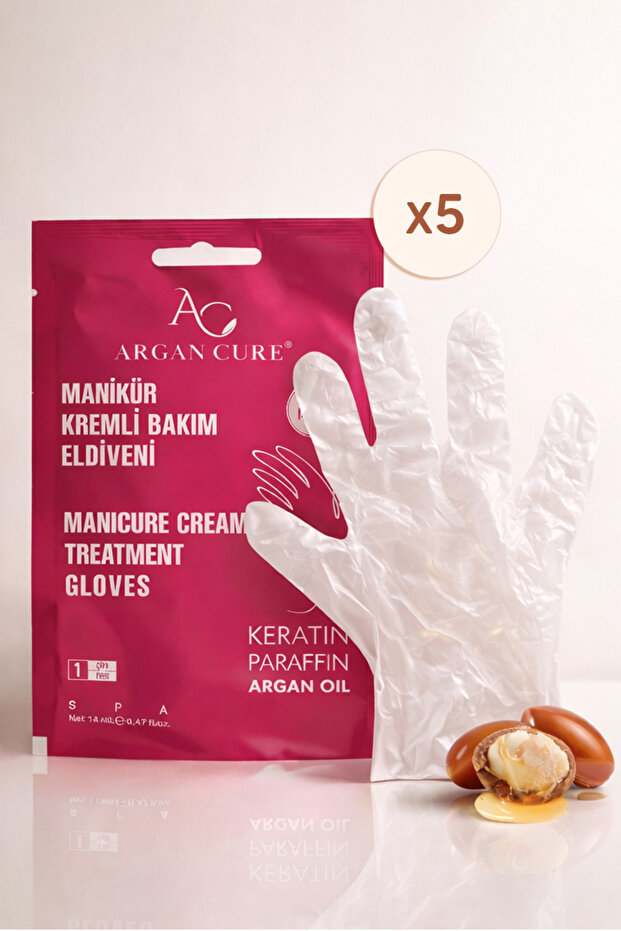 Argan Cure Manikür Kremli Bakım Eldiveni Keratin Parafin Argan Yağı Içerikli 5'li Avantaj Paketi