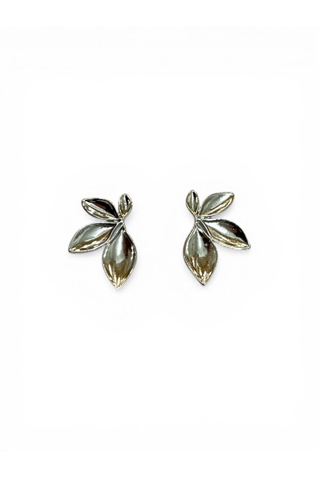 Silver Color Leaf Earrings - 1