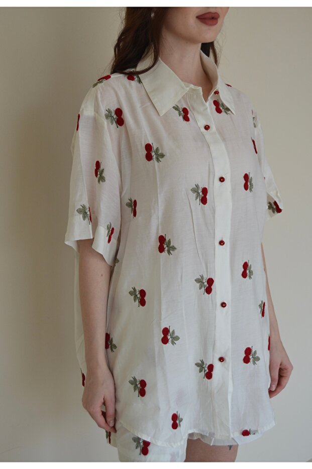 White Shirt with Cherry Pattern - 4