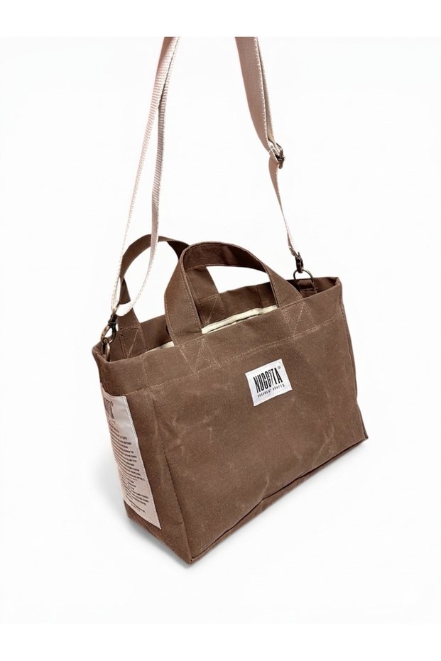 Nuggita Standard Size Brown Piping Detailed Waxed Canvas Bag