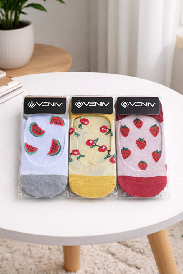 Women's 3 Pairs of Printed Cotton Elastic Ankle Socks