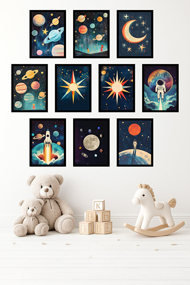 10-Piece Frame-Looking Space, Astronaut, Planet, Baby, Children's Room Painting Set 15X20 cm Mdf Uv Printing
