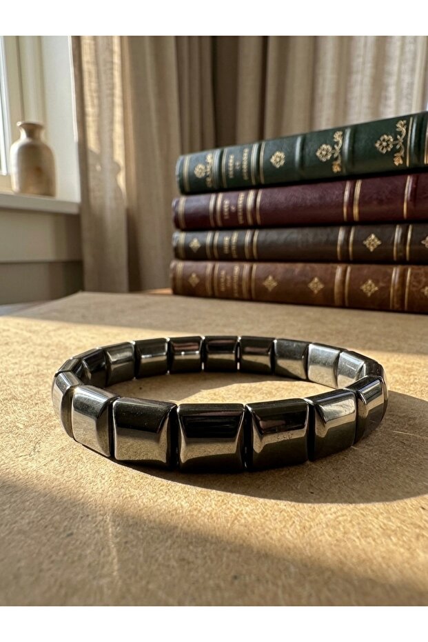 Hematite Natural Stone Faceted Block Cut Unisex Bracelet