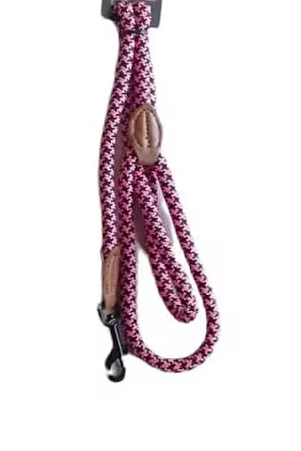 Durable Braided Rope Dog Walking Strap Pink - 1