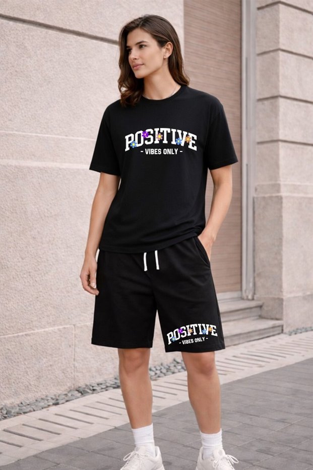 Women/Girls Positive Vibes Only Oversize T-Shirt and Shorts Set