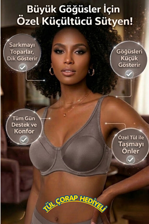 Premium Women's Special Gathering and Reducing Underwire Boxed Bra for Large Breasts, Gift Included